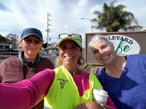 Paula Francis, center, with two walk interviewees in northern California.